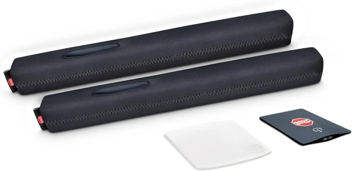 Drop Stop – The Original Patented Car Seat Gap Filler (As Seen On Shark Tank) – Between Seats Console Organizer, Set of 2 and Slide Free Pad and Light