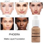 PHOERA Foundation, Flawless Soft Matte Liquid Foundation 24 HR Oil Control Concealer Foundation Makeup. (1 Pcs-102- Nude)