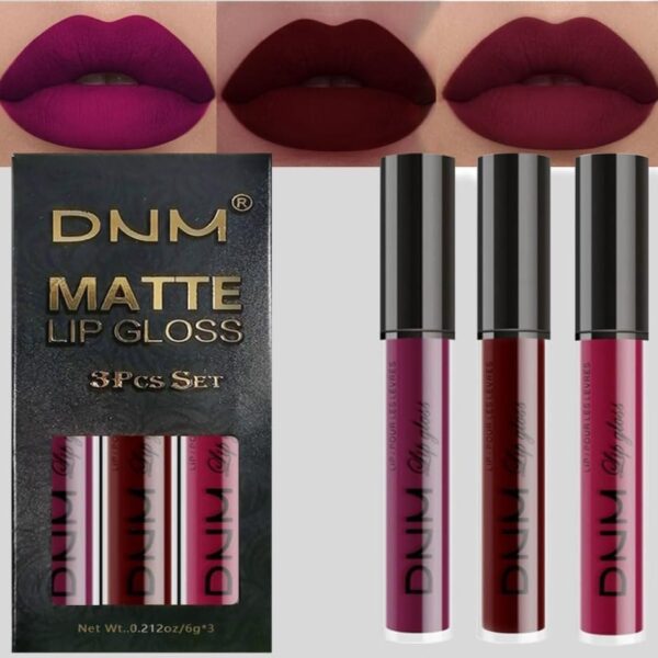 AMY'S DIARY Dark Red Purple Matte Plum Liquid Lipstick 3Pcs Sets,24-hour Lipstick Dark Deep Maroon Purple Brown Plum Red Lip Stain 24 Smudge Waterproof for Women