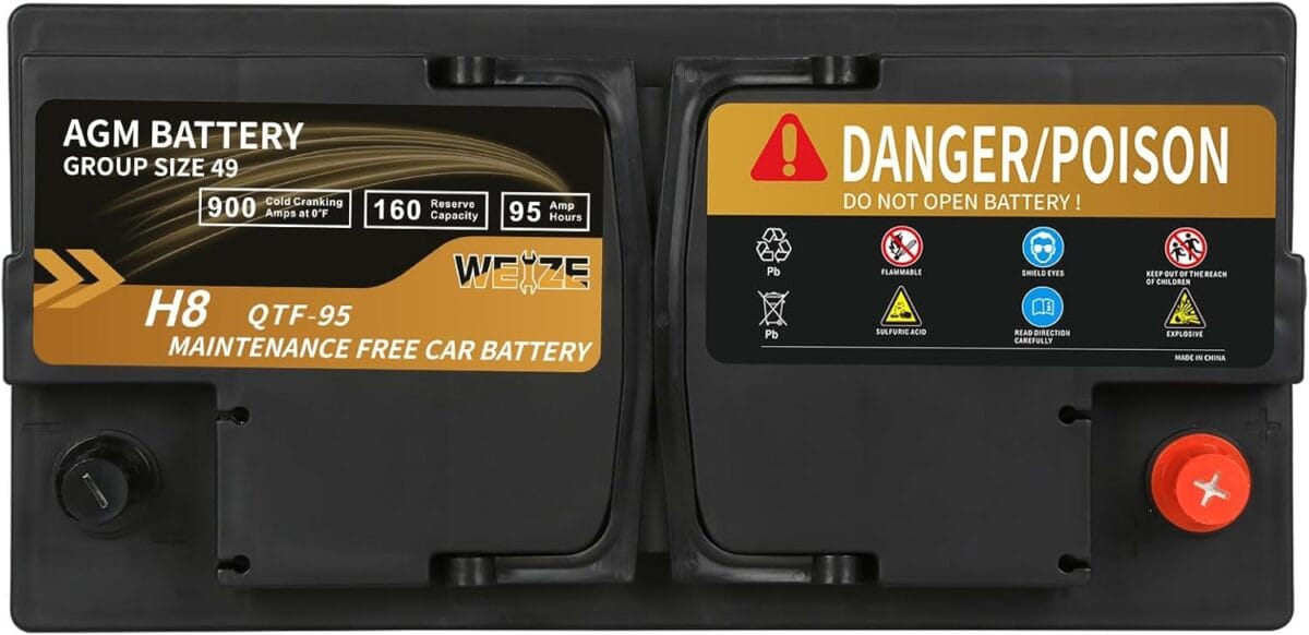 Weize Platinum AGM Battery BCI Group 49-12v 95ah H8 Size 49 Automotive Battery, 160RC, 900CCA, 36 Months Warranty