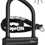 NDakter Bike Locks Heavy Duty Anti Theft 18mm Thick, Motorcycle U Lock with 4FT/120cm x 6mm Chain for Scooter, 3Keys Large U-Shaped Motorcycle Wheel Lock for Ebike, Moped, Fat-Tire,Tribike