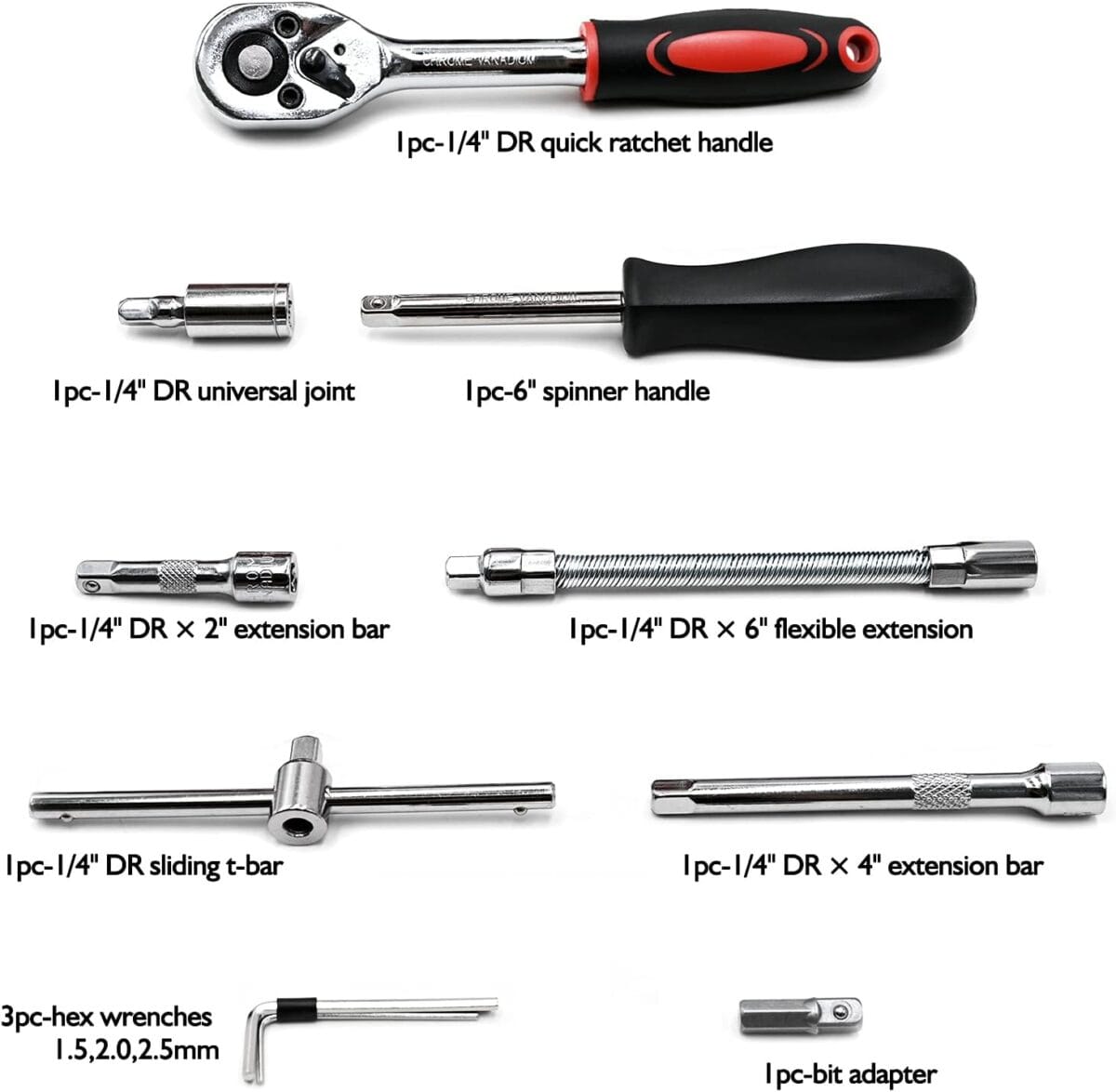 Egofine 46 Pieces 1/4 inch Drive Socket Ratchet Wrench Set, with Bit Socket Set Metric and Extension Bar for Auto Repairing and Household, with Storage Case