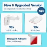 Upgraded Invisible Baby Proofing Cabinet Latch Locks (10 Pack) – No Drilling or Tools Required for Installation, Works with Most Cabinets and Drawers, Works with Countertop Overhangs, Highly Secure