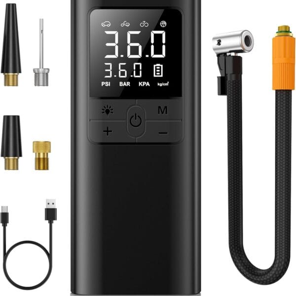 Tire Inflator Portable Air Compressor - 150PSI & 10000mAh Cordless Air Pump with Digital Tire Pressure Gauge, Accurate Dual LCD Display & LED Light, for Car/Motorcycle/E-Bike/Ball