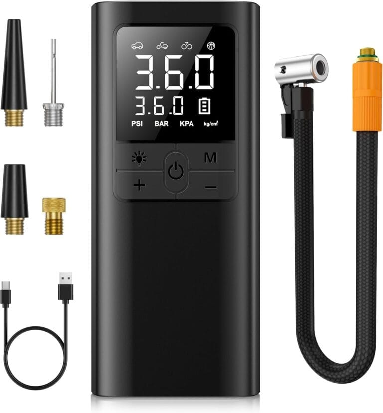 Tire Inflator Portable Air Compressor - 150PSI & 10000mAh Cordless Air Pump with Digital Tire Pressure Gauge, Accurate Dual LCD Display & LED Light, for Car/Motorcycle/E-Bike/Ball