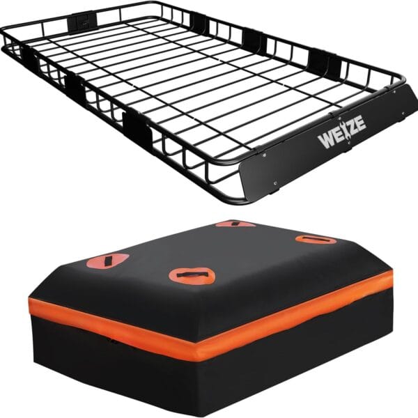 WEIZE Heavy Duty 64"x 39" Roof Rack, Rooftop Cargo Carrier Basket with Waterproof Bag, Tie Down Strap & Net, Car Top Luggage Holder for SUV, 200lb Capacity, Steel Construction