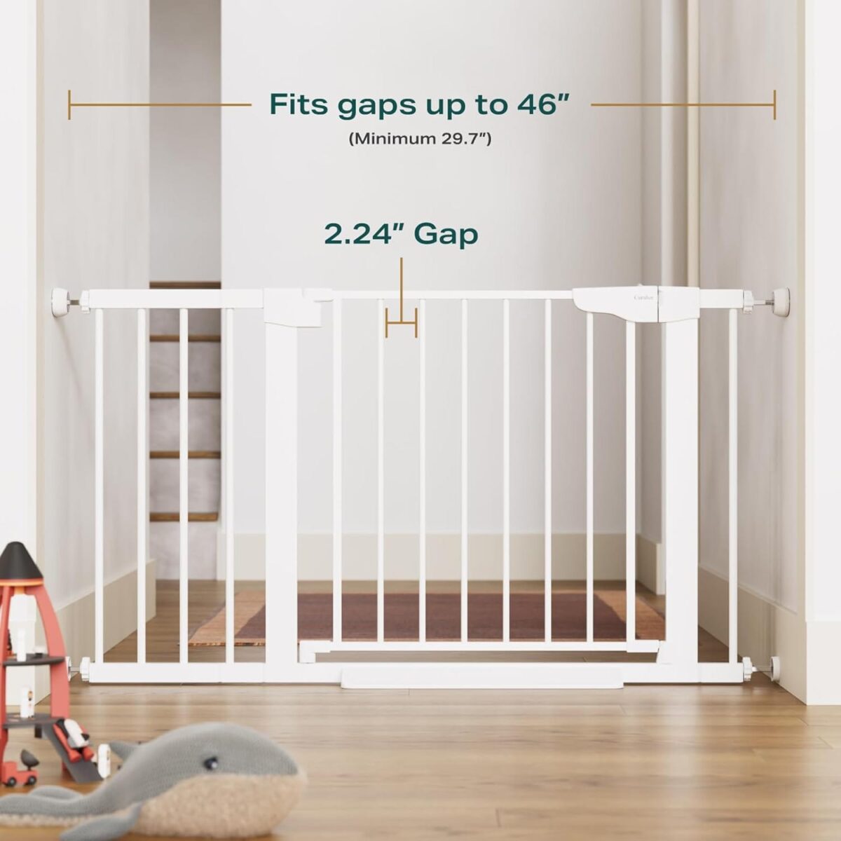 Cumbor 29.7-46″ Baby Gate for Stairs, Toddler Safety Essentials for The House, Auto Close Dog Gate for Doorways, Mom’s Choice Awards Winner-Easy Install Pressure Mounted Pet Gates for Dogs, White