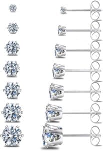 Silver Gold Black Stud Earrings Set 7Pairs Hypoallergenic Cubic Zirconia Titanium Stainless Steel Silver Rose Gold Black CZ Cartilage Stud Earrings Jewelry Sets for Women Men, 2-8mm CZ Stud Earrings