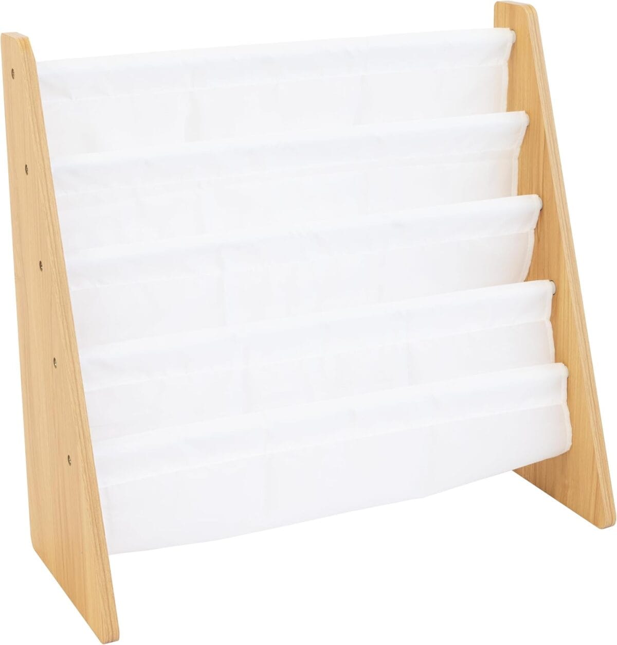 Humble Crew 4-Tier Kids Bookshelf, Natural Wood/White – Premium Book Shelf for Kids Rooms with Four Deep Pockets – Toddler Sling Book Rack with Deep Sleeves, Nursery Bookcase Organizer