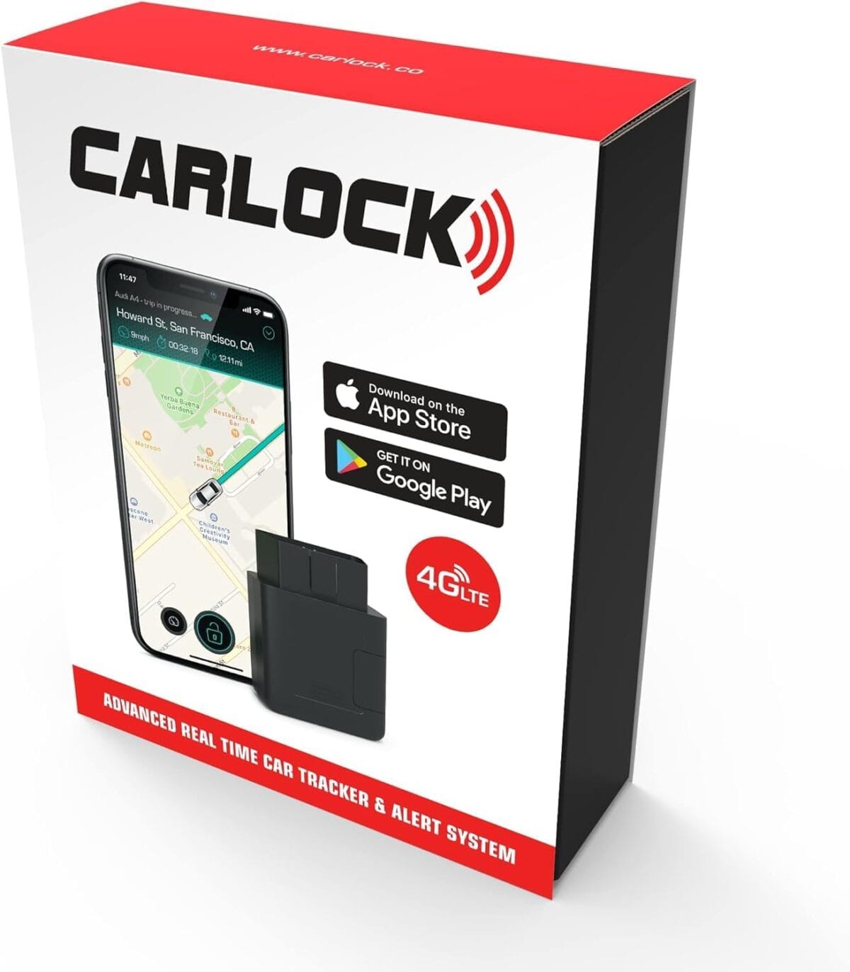 CARLOCK Anti Theft Car Device - Real Time 4G Car Tracker & Car Alarm System. Comes with Device & Phone App. Tracks Your Car in Real Time & Notifies You Immediately of Suspicious Behavior.OBD Plug&Play