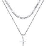 Yooblue Cross Necklace for Men, Gold Black Silver Mens Cross Necklaces Stainless Steel Cross Pendant Necklace Simple Jewelry Gifts Cross Chain Necklace for Men