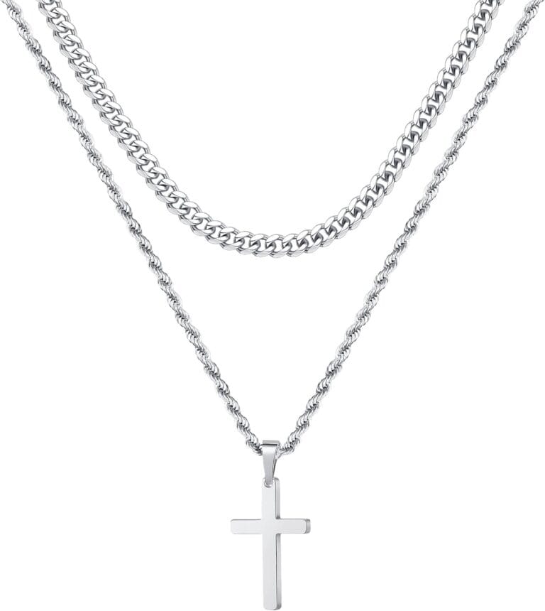 Yooblue Cross Necklace for Men, Gold Black Silver Mens Cross Necklaces Stainless Steel Cross Pendant Necklace Simple Jewelry Gifts Cross Chain Necklace for Men
