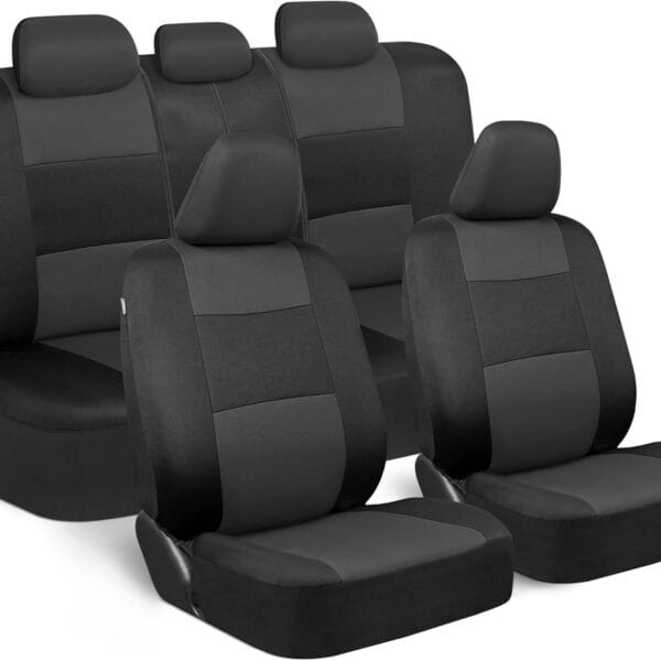 BDK PolyPro Car Seat Covers Full Set in Charcoal on Black  Front and Rear Split Bench for Cars, Easy to Install Cover Set, Accessories Auto Trucks Van SUV