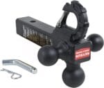 Trailer Hitch Tri-Ball Hitch with Hook: Tactical Tow Ball Hitch, Fits 2-inch Hitch Receiver, Secure with Self-Lock Latch, Matt Black