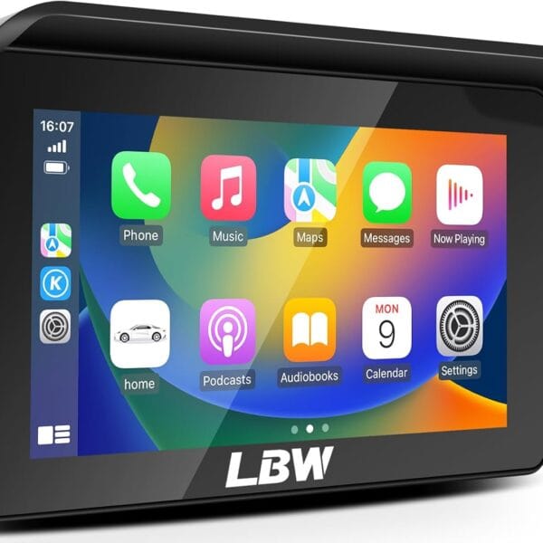 LBW Upgrade Portable Wireless Apple Carplay & Android Auto Screen for Motorcycle, Navigation GPS 5 Inch IPS Touch Screen, Bluetooth, Waterproof Stereo for Motorbike, Support Siri and Google Assistant