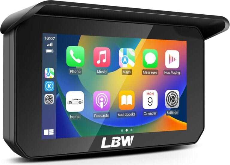 LBW Upgrade Portable Wireless Apple Carplay & Android Auto Screen for Motorcycle, Navigation GPS 5 Inch IPS Touch Screen, Bluetooth, Waterproof Stereo for Motorbike, Support Siri and Google Assistant