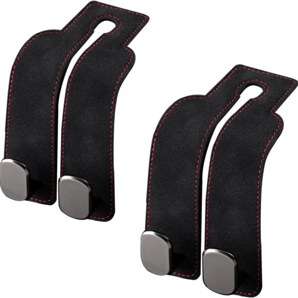 Car Hooks for Headrest-2 Pack Leather and Metal Material Multi-Functional Purse Hooks fits Car Seat Suitable for Bags, Handbags-Black