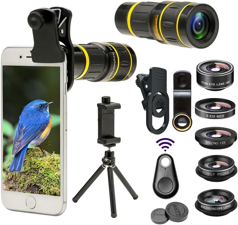 Godefa Cell Phone Camera Lens With Tripod+ Shutter Remote,6 In 1 18x Telephoto Zoom Lens/Wide Angle/Macro/Fisheye/Kaleidoscope/CPL, Clip On Lense Compatible For IPhone X 8 7 6s Plus, Samsung And More Godefa Cell Phone Camera Lens with Tripod+ Shutter Remote,6 in 1 18x Telephoto Zoom Lens/Wide Angle/Macro/Fisheye/Kaleidoscope/CPL, Clip-On lense Compatible for iPhone X 8 7 6s Plus, Samsung and More
