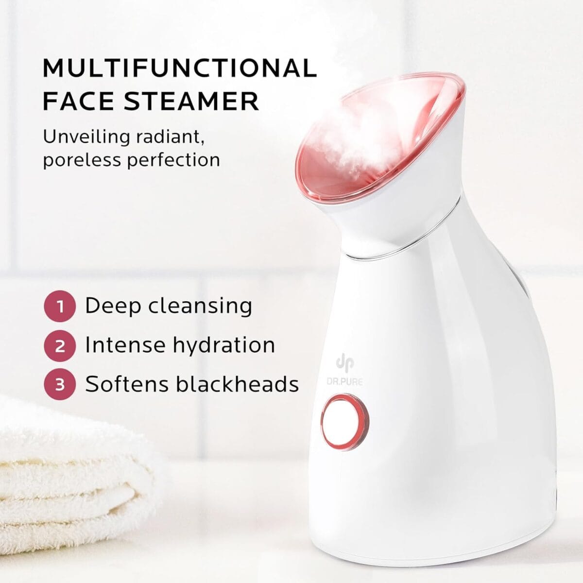 Facial Steamer Self-Care Gift Kit: Nano Ionic Face Steamer Deep Cleaning Unclogs Pores – Home Sauna Spa Humidifier Hot Mist for Women Men Sinus Moisturizing (Rose Gold)