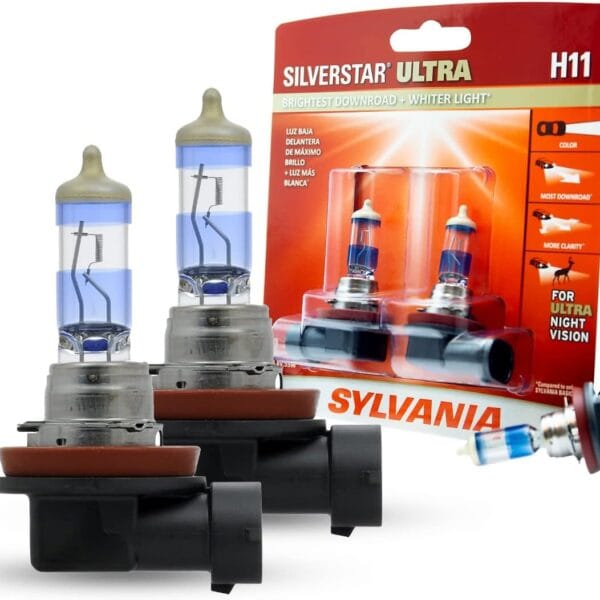 SYLVANIA - H11 SilverStar Ultra - High Performance Halogen Headlight Bulb, Low Beam and Fog Replacement Bulb, Brightest Downroad with Whiter Light, Tri-Band Technology (Contains 2 Bulbs)