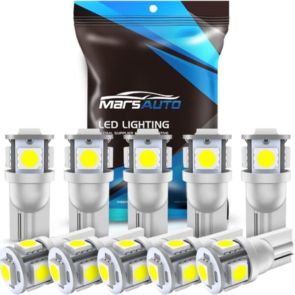 Marsauto 194 LED Bulb 6000K White 168 T10 2825 W5W 5SMD Replacement Bulbs for Car Dome Map Door Courtesy Side Marker Reading Glove Box License Plate Lights (Pack of 10)