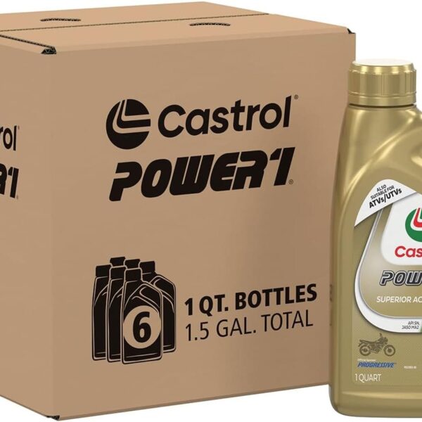 Castrol Power1 4T 10W-40 Full Synthetic Motorcycle Oil, 1 Quart, Pack of 6