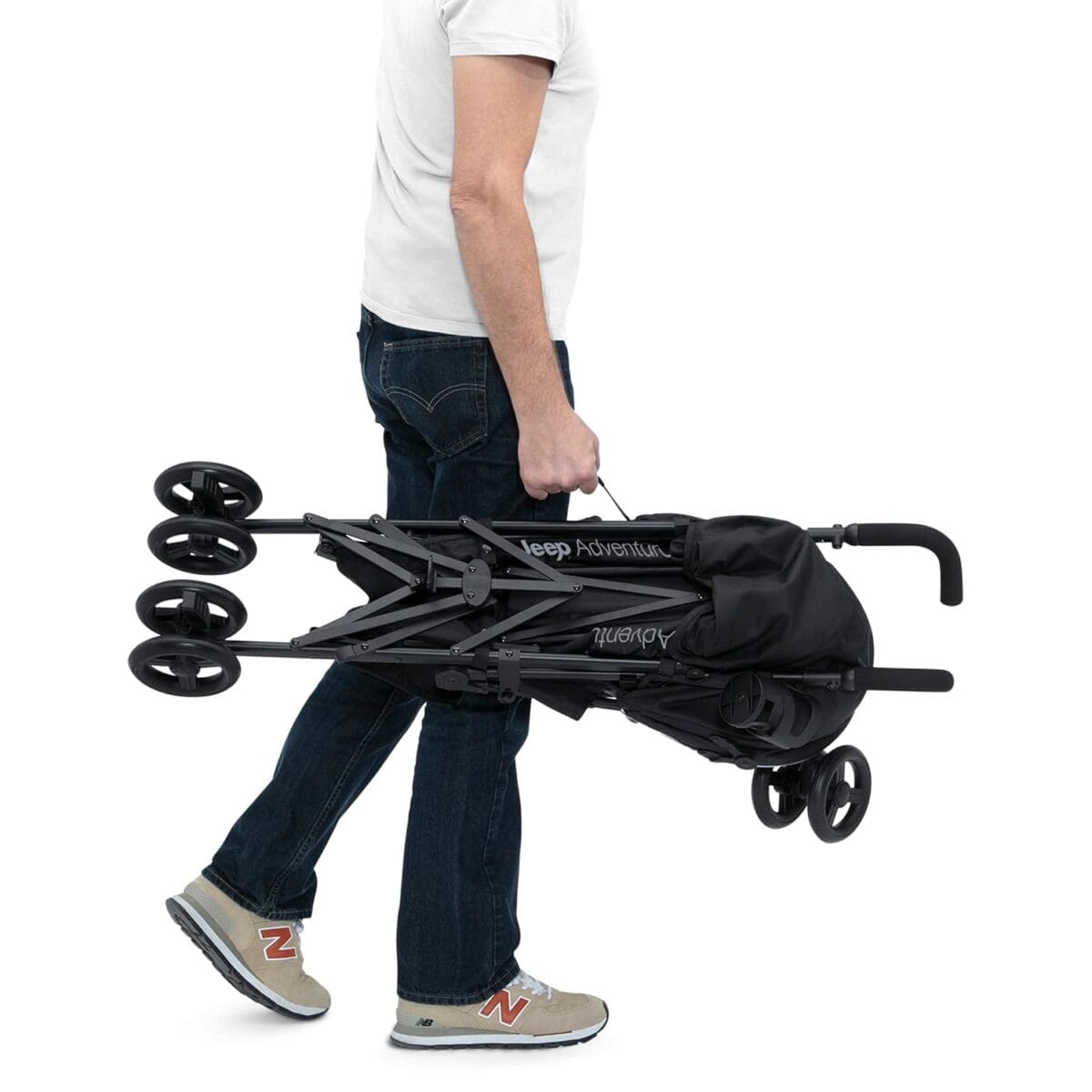 Jeep AdventureGlyde Stroller by Delta Children – Lightweight Travel Stroller with Smoothest Ride & Compact Fold, 3-Position Recline, Extra Large Storage Basket, Black/Grey