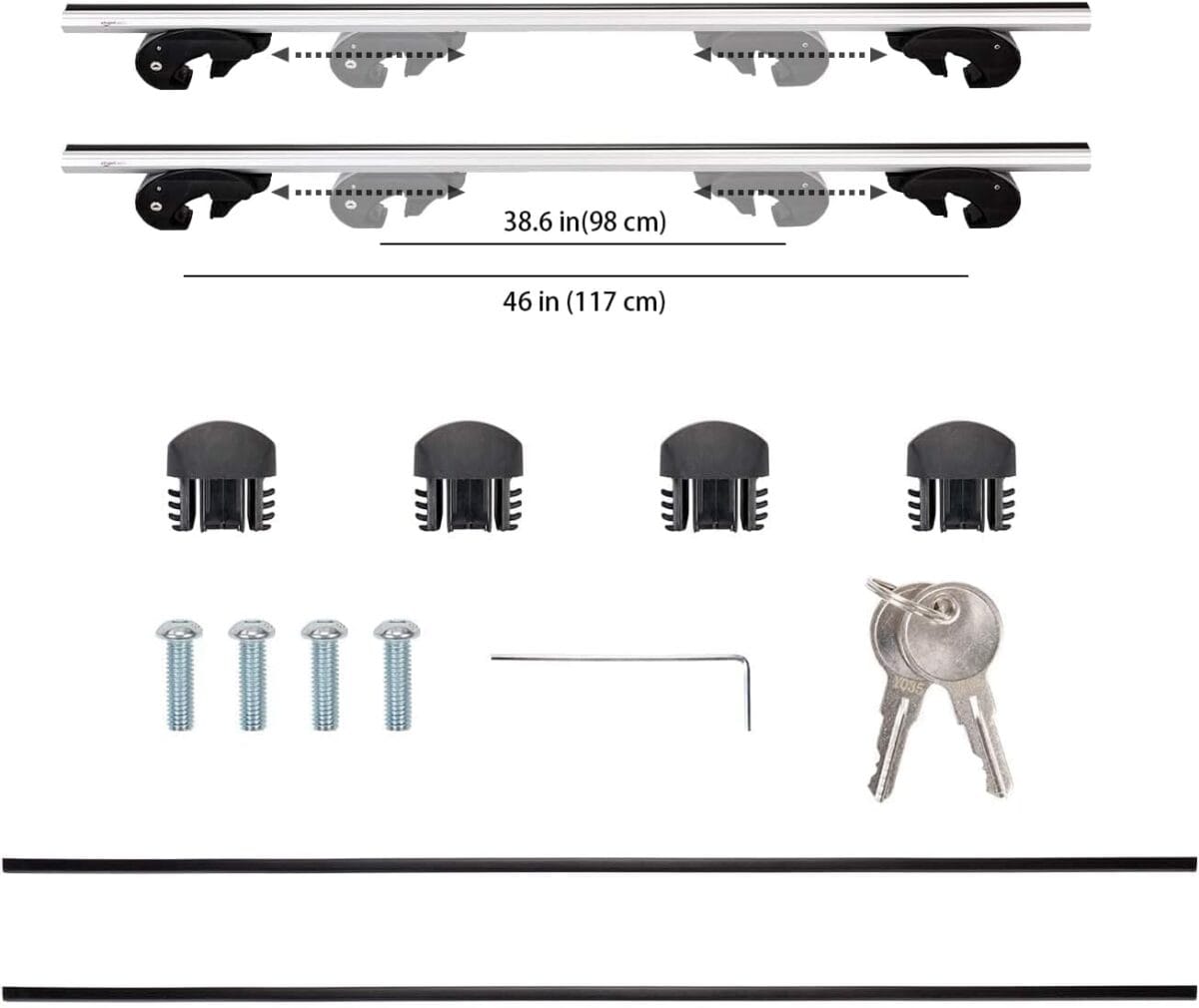 Amazon Basics Cross Rail Roof Rack, 52 inches, Fits up to 46″ Spans between Raised Side Rails with Gap, Pack of 2, Black/Silver