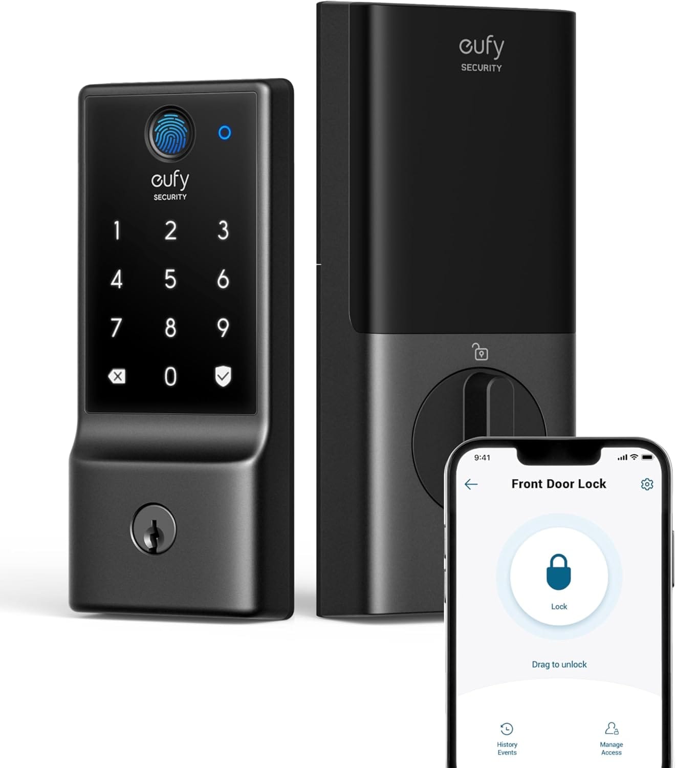 Eufy Security Smart Lock C220, Fingerprint Keyless Entry Door Lock, Built In Wi Fi, App Remote Control, Front Door Smart Lock Deadbolt, 8Months Battery, Reliable Power, IP53 Waterproof, BHMA Grade 3 eufy Security Smart Lock C220, Fingerprint Keyless Entry Door Lock, Built-in Wi-Fi, App Remote Control, Front Door Smart Lock Deadbolt, 8Months Battery, Reliable Power, IP53 Waterproof, BHMA Grade 3