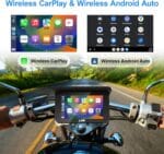 LBW Upgrade Portable Wireless Apple Carplay & Android Auto Screen for Motorcycle, Navigation GPS 5 Inch IPS Touch Screen, Bluetooth, Waterproof Stereo for Motorbike, Support Siri and Google Assistant