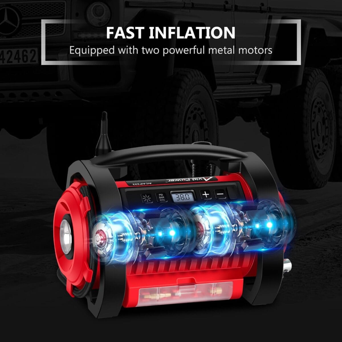 AVID POWER Tire Inflator Portable Air Compressor, 12V DC / 110V AC Car Tire Pump, Air Mattress Pump with Inflation and Deflation Modes, Dual Powerful Motors, Digital Pressure Gauge