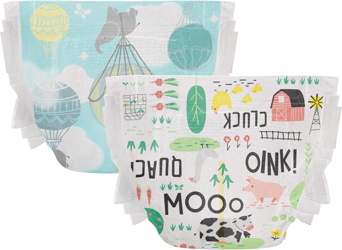 The Honest Company Clean Conscious Diapers | Plant-Based, Sustainable | Above It All + Barnyard Babies | Club Box, Size 1 (8-14 lbs), 78 Count