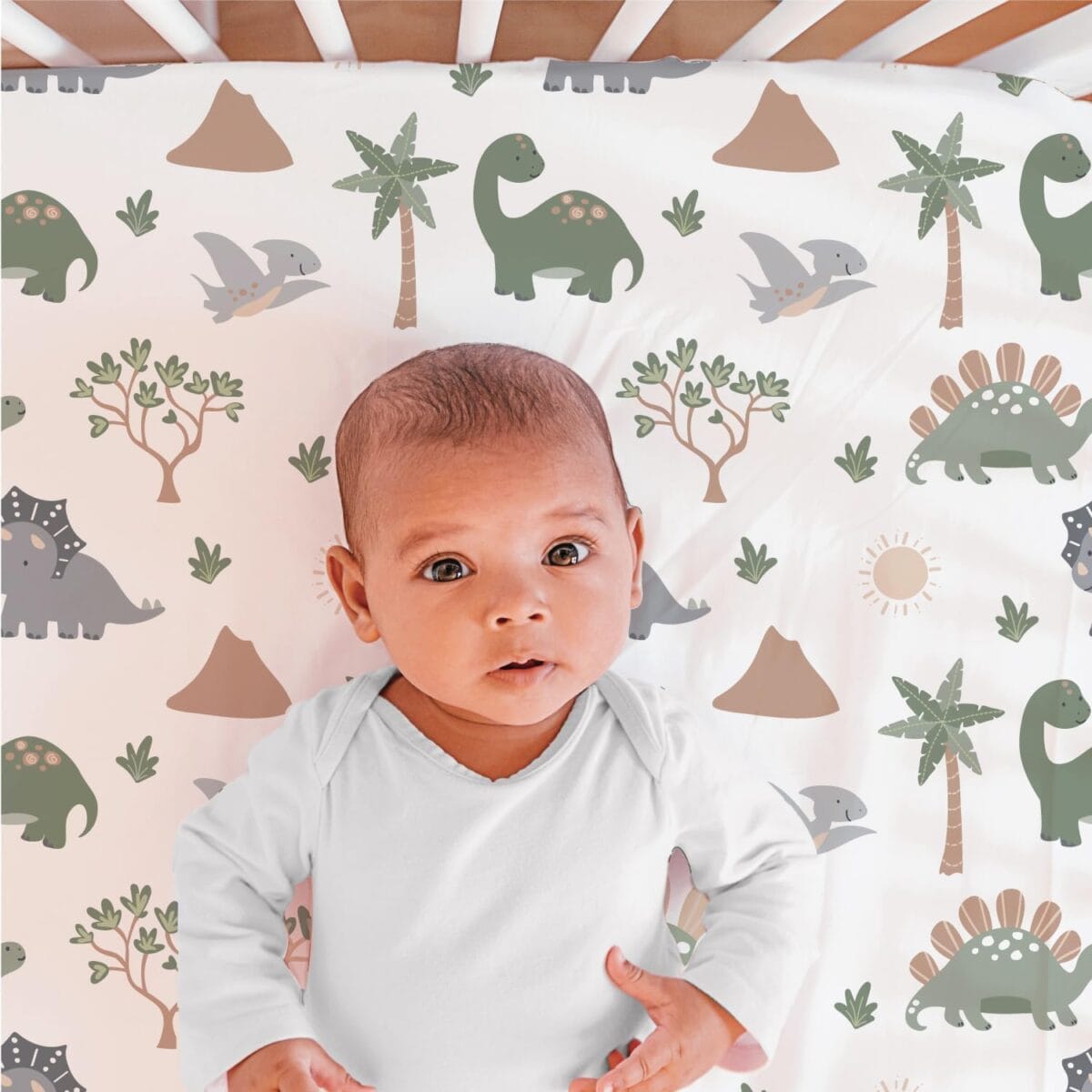 The Peanutshell 3 Piece Baby Crib Bedding Set for Boys – Newborn, Infant & Toddler Nursery Bed Set Decor with Fitted Crib Sheet, Dust Ruffle Comforter – Dinosaur Dreams