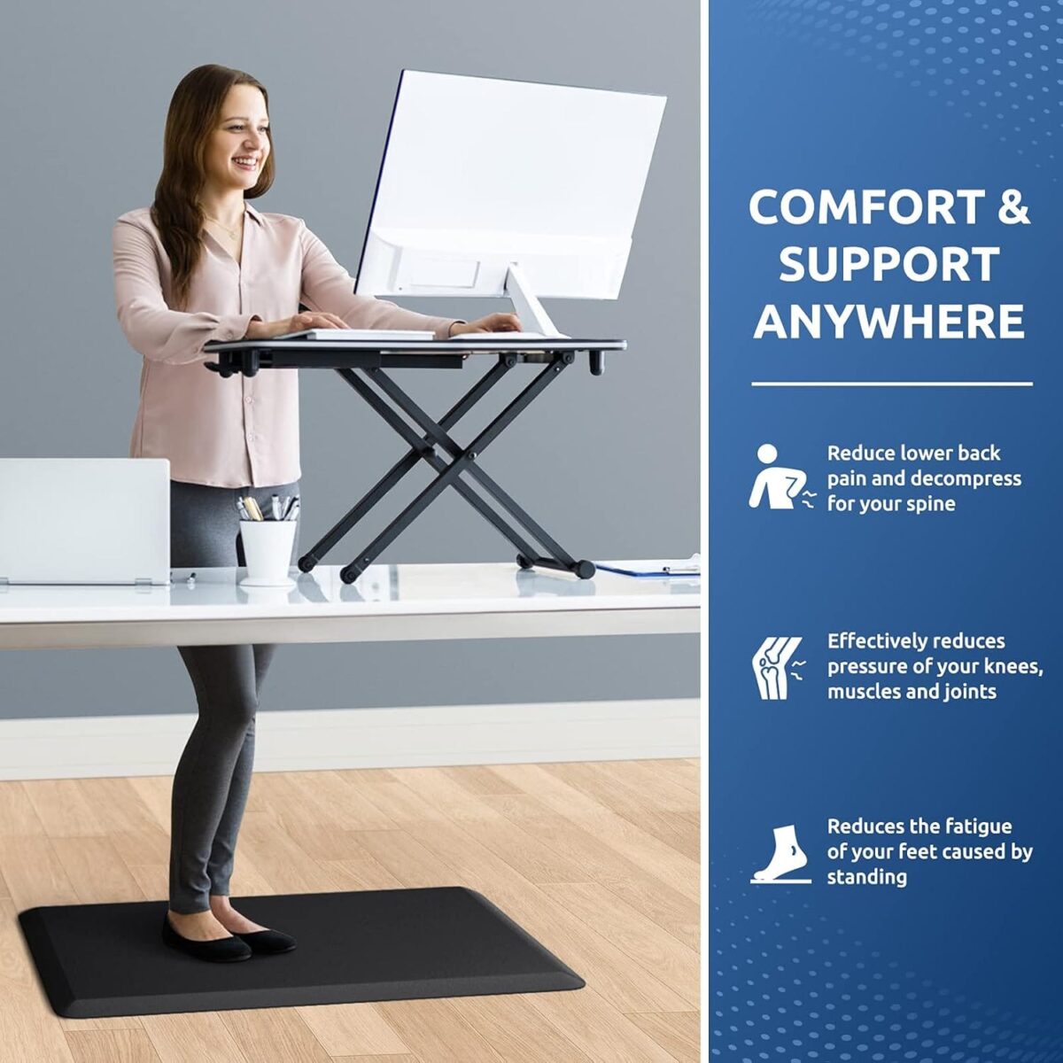 KitchenClouds Kitchen Mat Cushioned Anti Fatigue Rug 17.3″x28″ Waterproof, Non Slip, Standing and Comfort Desk/Floor Mats for House Sink Office (Black)