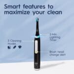 Oral-B iO Deep Clean Rechargeable Electric Powered Toothbrush, Black with iO Series 3 Limited, 2 Brush Heads and Travel Case – Pressure Sensor to Protect Gums – 3 Cleaning Settings – 2 Minute Timer