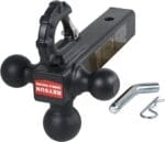 Trailer Hitch Tri-Ball Hitch with Hook: Tactical Tow Ball Hitch, Fits 2-inch Hitch Receiver, Secure with Self-Lock Latch, Matt Black