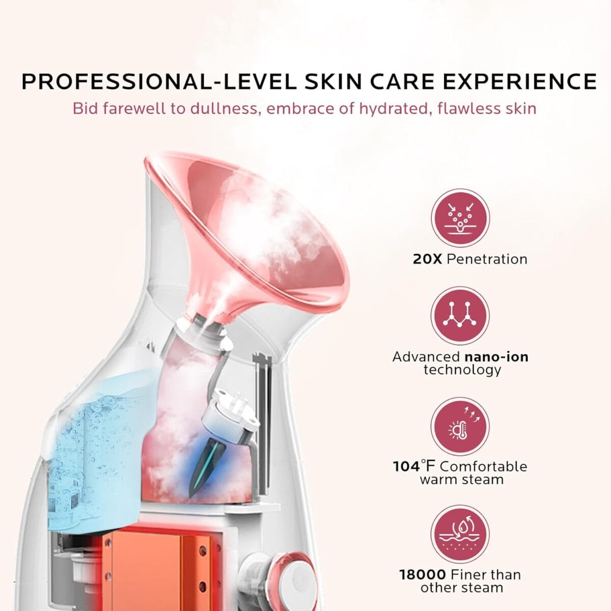 Facial Steamer Self-Care Gift Kit: Nano Ionic Face Steamer Deep Cleaning Unclogs Pores – Home Sauna Spa Humidifier Hot Mist for Women Men Sinus Moisturizing (Rose Gold)
