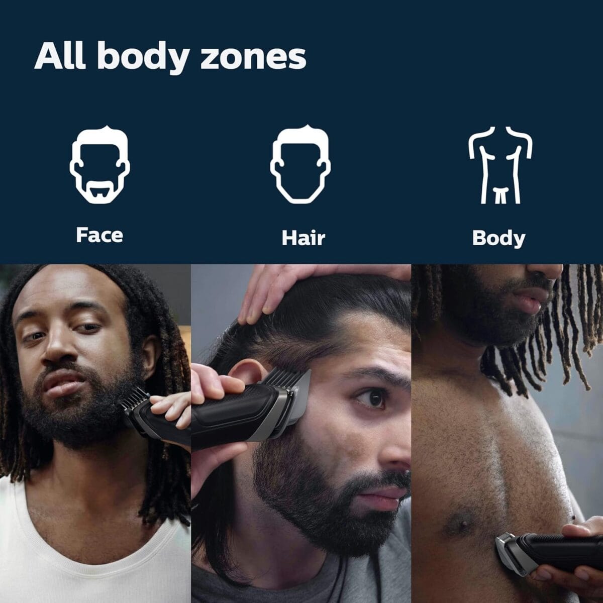 Philips Norelco Multigroom Series 5000 18 Piece, Beard Face, Hair, Body and Intimate Hair Trimmer for Men – NO BLADE OIL MG5910/49
