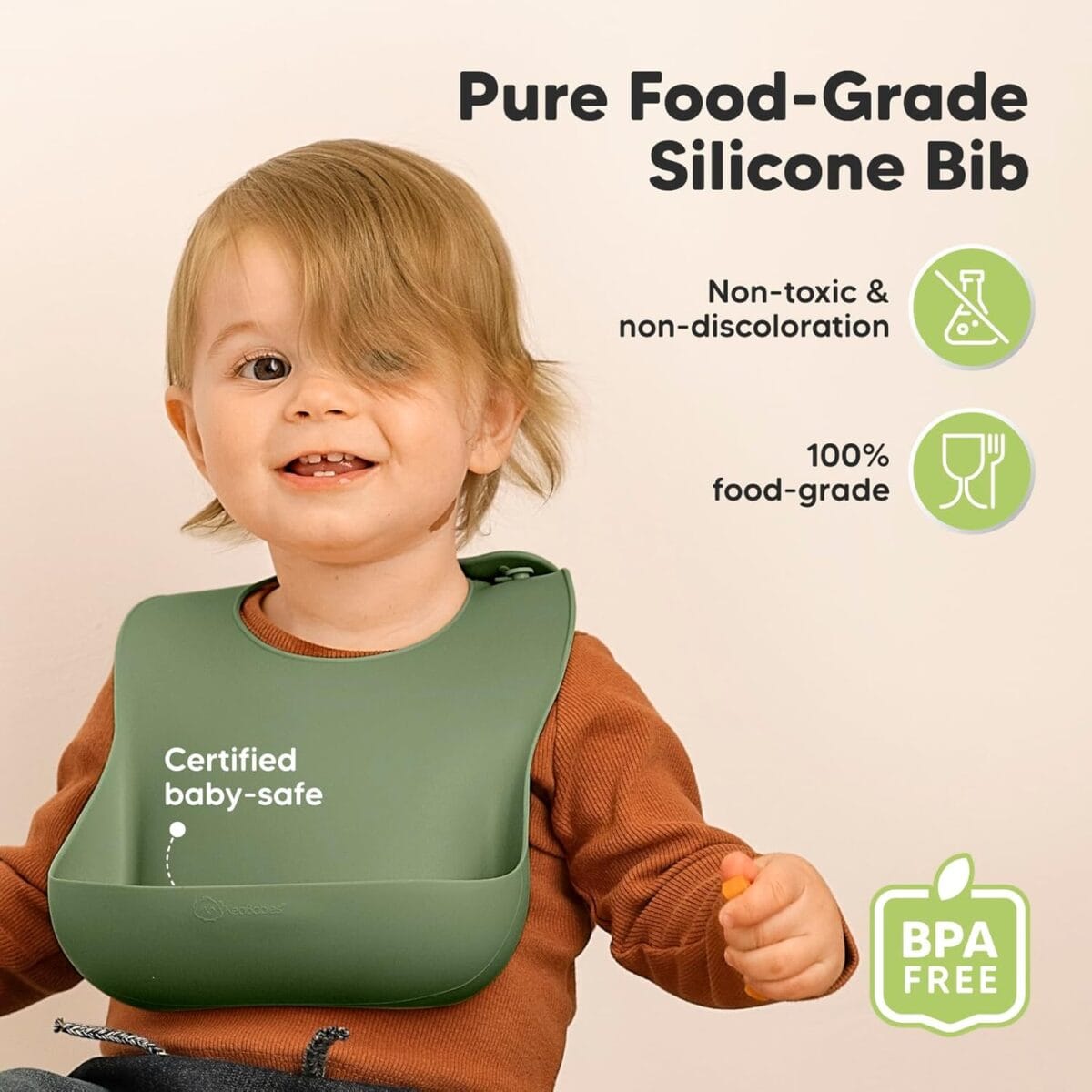 KeaBabies 2-Pack Silicone Baby Bibs for Eating – Sturdy Food-Grade Silicone Bibs for Babies Girl, Boy, Large Food Catcher, Clean & Put On Easily, Waterproof Toddler Feeding Essentials (Slate)