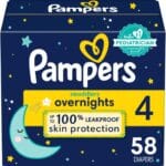Pampers Overnight Diapers - Swaddlers Overnights - Size 4, 58 Count, Disposable Baby Diaper, Night Time Leak and Skin Protection
