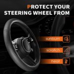 HOTOR Car Steering Wheel Cover – Universal Car Accessory for Diverse Cars, Durable Leather Cover with Anti-Slip Lining, for Steering Wheel with a Diameter of 14.5″-15″,Black