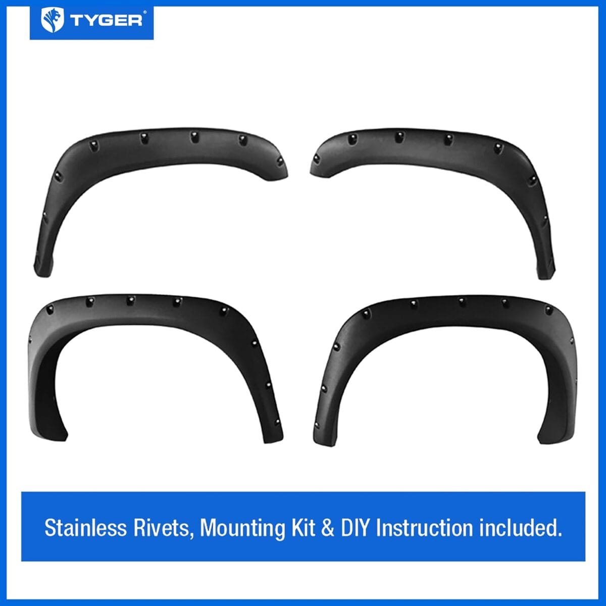Tyger Auto Fender Flares Compatible with 2002-2008 Dodge Ram 1500; 2003-2009 2500 3500 (Not Fit 06-09 8ft Bed Models), Fine-Textured Paintable Bolt-Riveted Style 4pc | TG-FF8D4078