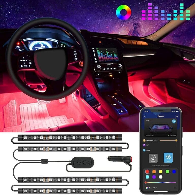 Govee Car LED Lights, Smart Car Interior Lights with App Control, RGB Lights with DIY and Music Mode, 2 Lines Design LED Lights for Cars with Car Charger, 12V