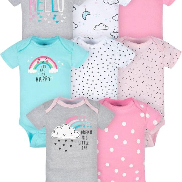 Gerber Baby Girls' 8-Pack Short Sleeve Onesies Bodysuits