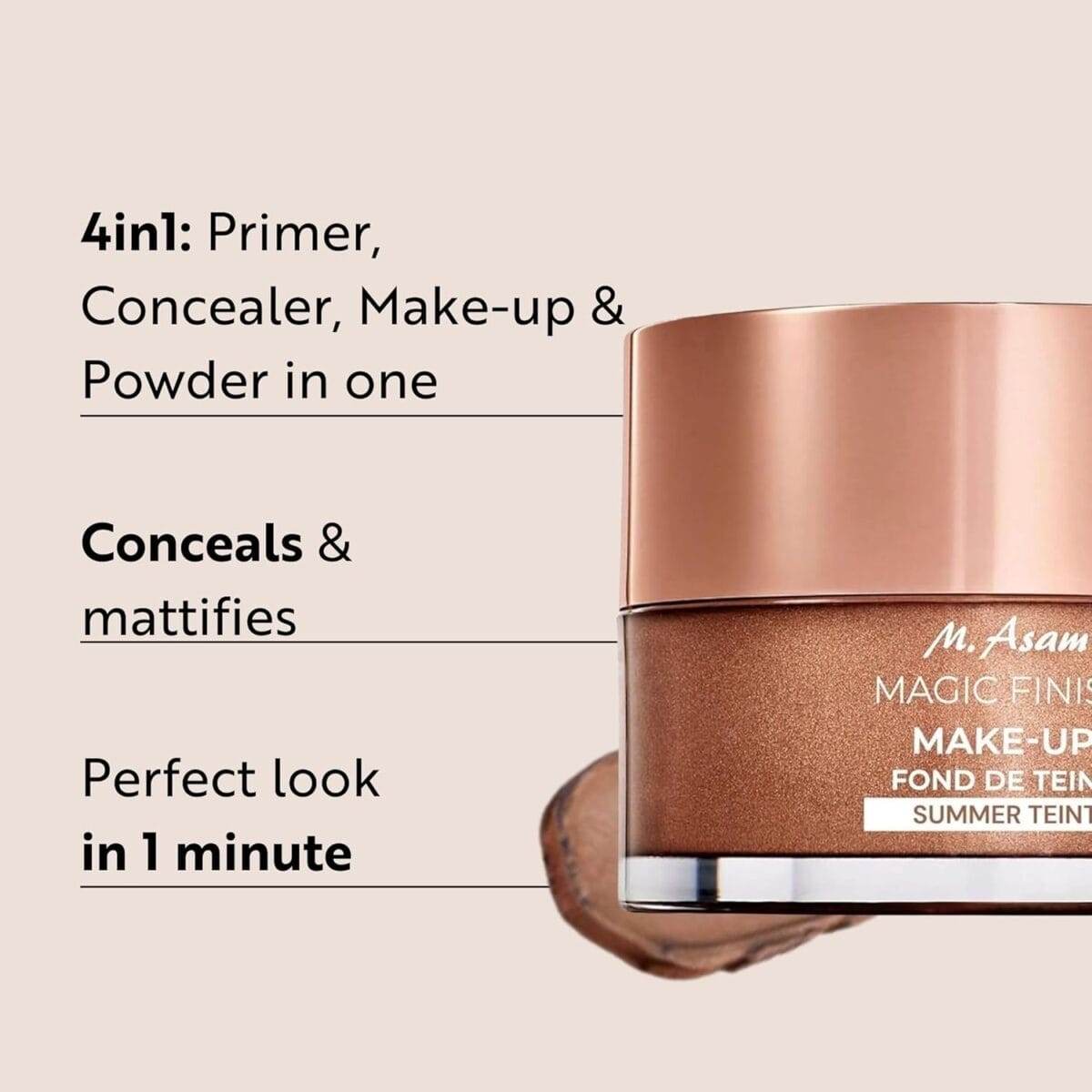 M. Asam Magic Finish Summer Teint Make-Up Mousse (1.01 Fl Oz)  4in1 Primer, Foundation, Concealer & Powder With Buildable Coverage, Hides Redness And Dark Spots, Vegan, For Medium To Deep Skin Tones