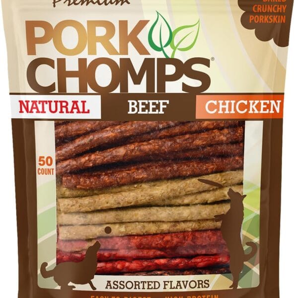 Pork Chomps Dog Chews, 5-inch Munchy Sticks, Assorted Flavors, 50 Count (Pack of 1)