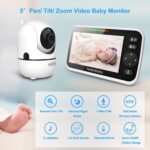 HelloBaby No WiFi Baby Monitor 5″ Screen 30-Hour Battery Pan-Tilt-Zoom Video Upgrade with Camera and Audio, Night Vision, VOX, 2-Way Talk, 8 Lullabies and 1000ft Range