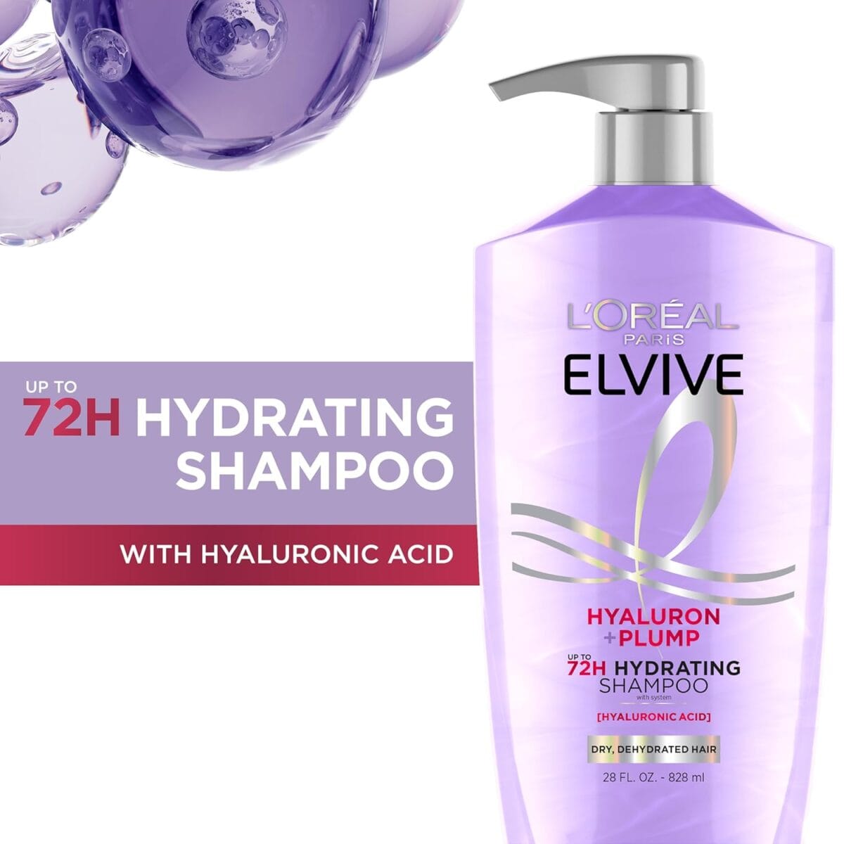 L’Oreal Paris Elvive Hyaluron Plump Hydrating Shampoo for Dehydrated, Dry Hair Infused with Hyaluronic Acid Care Complex, Paraben-Free, 26.5 Fl Oz