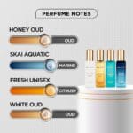 BellaVita Luxury Unisex Cologne Gift Set (4x20ml) | Fragrances Includes Honey OUD, SKAI, FRESH & White OUD | Body Mist Mini Perfumes & Spicy Vanilla Perfume Oil | Unisex Perfume for women & Men