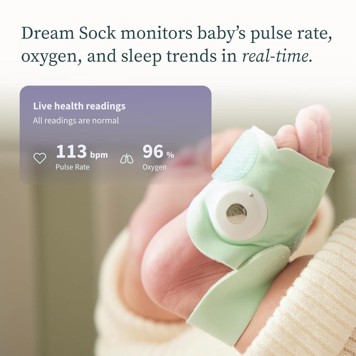 Owlet Dream Sock – FDA-Cleared Smart Baby Monitor – Track Live Pulse (Heart) Rate, Oxygen in Infants – Receive Notifications